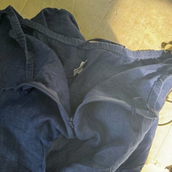 Eileen Fisher Linen Crop Side Zip Lantern Capri Pants Minimalist Wide Blue M P - Picture 8 of 14